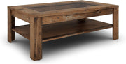 Mesa de centro Ralph de byLIVING / aspecto de madera vieja de roble marrón oscuro / mesa de sofá con incrustaciones de vidrio y un cajón espacioso en marrón / mesa auxiliar con mucho espacio de almacenamiento / An 110, Al 43, Pr 67 cm