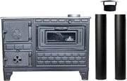 Horno de cocina para exteriores, estufa de terraza, horno de leña y carbón, chimenea de jardín, cocina exterior, Kuzine Soba (puerta de hierro fundido + 2 tubos)