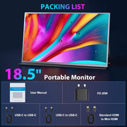 Monitor portátil de 18,5 pulgadas, monitor portátil 1080P HDR USB C Mini HDMI, monitor portátil para portátil, Mac, PS5