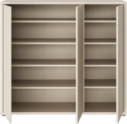 Zapatero Forte Alice Springs 100 110, armario de recibidor con 3 puertas y 8 estantes, madera reconstituida, color beige cachemira, 109,2 cm de ancho x 99,1 cm de alto x 34,9 cm de profundidad
