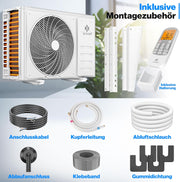 KESSER® Set de aire acondicionado Split - con función WiFi/App - Refrigeración A++/ Calefacción A+ - 9000 BTU/h (2600 vatios) Refrigerante R32 - Mando a distancia, función de temporizador - Incluye material de montaje completo