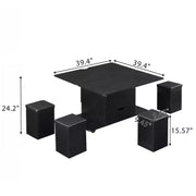 Mesa de centro elevable moderna multifuncional Zeus & Ruta con almacenamiento oculto, 4 taburetes y ruedas, perfecta para espacios modernos