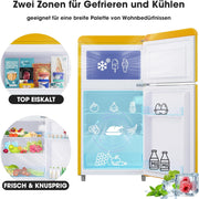 Refrigerador con congelador Merax, combinación frigorífico-congelador, frigorífico pequeño con 51L y congelador de 21L, silencioso, LED, estantes de vidrio, cajón para verduras, estantes en la puerta, para cocina, sala de estar, oficina, negro