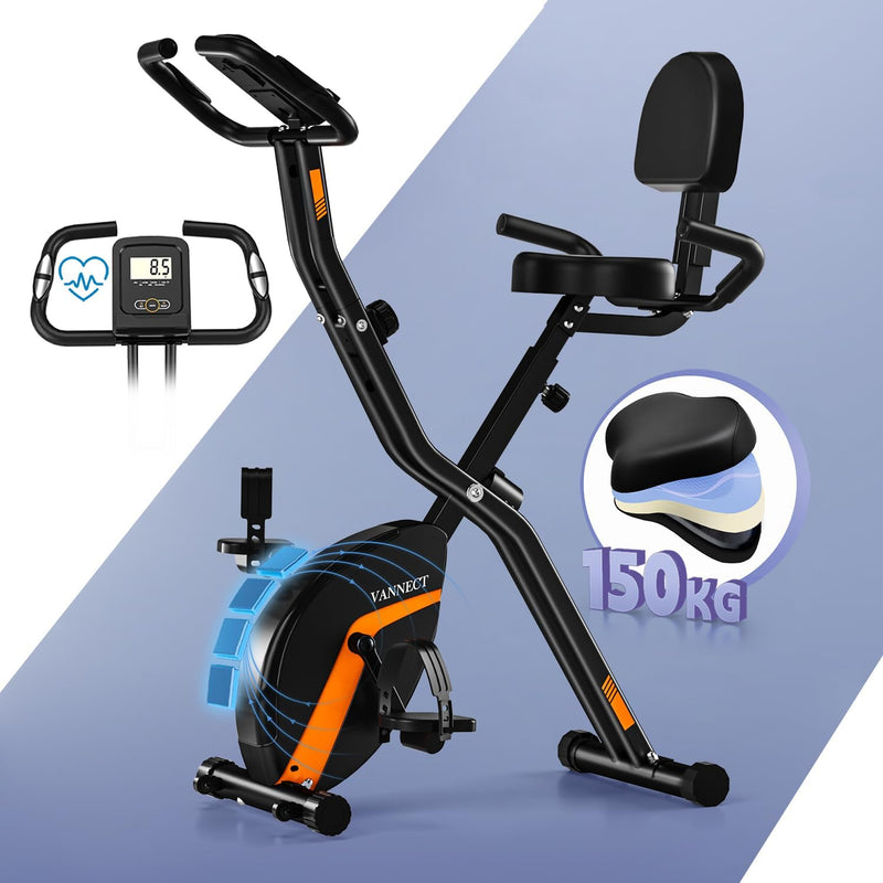 Bicicleta estática plegable con monitor LCD y medición de pulso, silenciosa y cómoda, almacenamiento plegable, carga máxima 160 kg