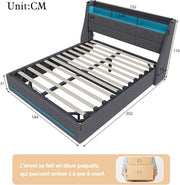 LIVLUX Cama con canapé 140x190 con somier LED y USB, cama doble tapizada con almacenamiento hidráulico, cama para 2 personas para adultos y adolescentes, lino gris claro, 140 x 190 cm