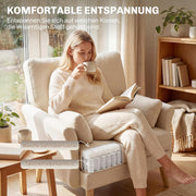 HOMCOM Sillón lounge con asiento de 83 cm, reposabrazos, sillón tapizado con cojín, aspecto de terciopelo, acolchado grueso, sillón relax con patas de madera para salón, dormitorio, crema