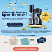 Gasificadora de agua SodaStream DUO Comfort-Set con cilindro de CO2 Quick-Connect | incl. 2 botellas de vidrio de 1 L, 2 botellas de plástico FUSE de 1 L (aptas para lavavajillas) y escurridor de botellas | Color: Titanio