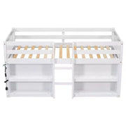 Cama alta infantil individual Whisen de 79.8"L x 43.9"An con estantes de dos niveles y luz LED