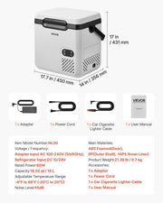 Nevera portátil con compresor VEVOR de 18 L, refrigerador eléctrico para coche con asa, -20 °C a 20 °C, 12/24 V CC y 100-240 V CA, nevera portátil para camping, viajes, camiones, autocaravanas y barcos