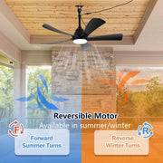 Ventilador de techo para exteriores con luz IP65 resistente al agua, 106 cm, silencioso, con iluminación y mando a distancia, regulable, 6 velocidades, temporizador, lámpara con ventilador para terraza y cenador, negro