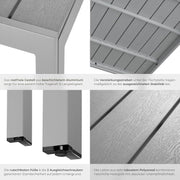 tectake® Mesa de jardín, mesa de comedor para exterior, mesa de balcón con aspecto de madera, mesa de terraza con marco de aluminio, muebles de jardín resistentes a la intemperie, 90x90x74,5 cm, mesa para jardín, salón, conjunto de asientos - Plata