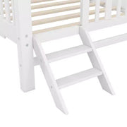 Estructura de cama individual con nido y barandilla, cama de plataforma de perfil bajo con escaleras para niños y niñas