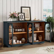 Aparador grande de 4 puertas con puertas de vidrio, gabinete arqueado con estantes ajustables para cocina