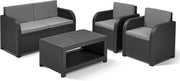 Conjunto de muebles de jardín de plástico Modena de Allibert by Keter, incl. cojines de asiento, gris, 4 piezas, 2 sillones, sofá y mesa, para jardín, balcón y terraza, aspecto de ratán plano