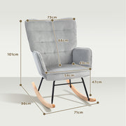 Sillón mecedora HOMCOM, butaca mecedora con tela de pana, reposabrazos, sillón acolchado con respaldo alto, patas de madera, sillón relax moderno para salón, dormitorio, hasta 120 kg, gris claro