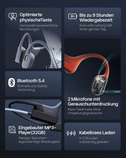 Auriculares de natación de conducción ósea OpenSwim Pro S711 IP68 32GB MP3 Bluetooth 5.4 9h carga inalámbrica gris