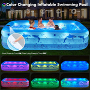 Piscina hinchable para adultos LanOcean con luces, piscina familiar rectangular hinchable solar con 12 modos de iluminación, piscina hinchable grande para niños de 240x150x55 cm, piscina infantil para jardín