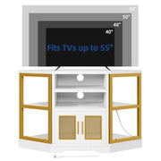 Mueble esquinero para TV estilo rústico, centro de entretenimiento y consola multimedia para televisores de hasta 55 pulgadas con toma de corriente