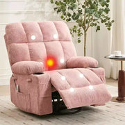 Sillón reclinable extragrande para adultos, sofá mecedor giratorio manual, bolsillos laterales y portavasos para personas altas y grandes, sala de estar
