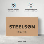 STEELSØN Elnath Sofá de jardín de 2 plazas – Salón de jardín de ratán negro/antracita – Cama lounge para balcón/jardín/terraza – sofá pequeño que ahorra espacio – Set de sofá para exteriores con cojines – muebles de balcón resistentes a la intemperie