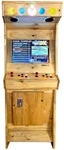Máquina arcade retro de madera - Hecha a mano - Mueble para 2 jugadores con +4000 juegos clásicos, pantalla LCD de 22", Plug & Play - San-J (Natural)
