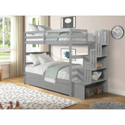 Literas gemelas sobre gemelas con cama nido individual y función de almacenamiento en escalera, color gris