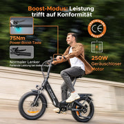 Bicicleta eléctrica ENGWE L20 3.0 Boost, batería de 48 V y 13,5 Ah, hasta 135 km, sensor de par y frenos hidráulicos, neumáticos de 20 x 3,0, compatibilidad con aplicaciones