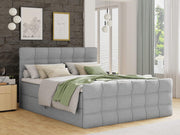 Cama boxspring Sofnet Best Lux con piecera, 2 cajones y sobrecolchón - Cama doble, colchón Bonell, cama tapizada, cama, camas, estructura de cama, dormitorio (Gris (Inari 91), 160 x 200 cm)