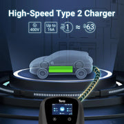 Tera EV Wallbox Tipo 2 11kW 16A 400V Enchufe CEE trifásico App Wi-Fi Bluetooth Cable de carga de 7m Soporte de pared CE TÜV PHEV W01