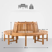 Banco circular para árbol CLP Baumbank Novum I Banco redondo con 8 plazas I Banco de madera natural con respaldo de madera de teca maciza, color: teca, tamaño: 200 cm