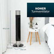 Ventilador de torre silencioso Princess - Altura 103 cm - 3 modos y 3 velocidades - Oscilación - Controlable por aplicación