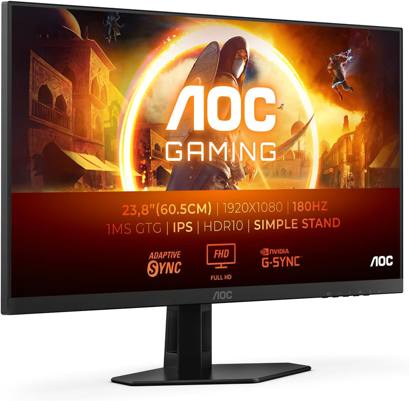 AOC Gaming 24G4XED - Monitor de 24 pulgadas FHD, 180 Hz, 1 ms, FreeSync Prem., G-Sync comp., HDR10 (1920x1080, HDMI 2.0, DisplayPort 1.4) Negro/Gris