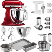 Robot de cocina KitchenAid Artisan, 4,8 litros, incluye accesorios, picadora de carne, cortador de verduras, accesorio para zumos, kit de repostería con 2 moldes y 1 bandeja para horno, mega set de invierno