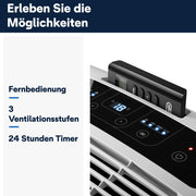 De'Longhi Pinguino - Aire acondicionado portátil 3 en 1, para habitaciones de hasta 27 m², con deshumidificador y ventilador, 9400 BTU, funcionamiento silencioso, mando a distancia, temporizador de 24 h, clase de eficiencia energética A (PACEM82)