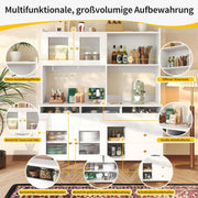 Armario de cocina con espacio de almacenamiento, aparador cómoda con cajones y puerta de cristal, armario alto de 145x39x171 cm con encimera, mueble buffet para cocina, mueble de salón, aparador vitrina (blanco)