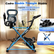 Bicicleta estática, SLUNSE Bicicleta estática 5 en 1 con 16 niveles de resistencia magnética, bicicleta estática plegable con 10 dB, bicicletas de fitness para entrenamiento cardiovascular en casa, capacidad de 160 kg