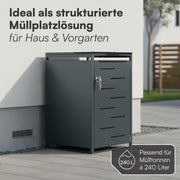 STEELSØN Diorus Mülltonnenbox 1er bis 240L abschließbar – Hochwertige Mülltonnenverkleidung 1 Tonne aus Stahl – Müllbox Müllcontainer Anthrazit - Mülltonnen Box wetterfest – Gerätebox mit Schloss