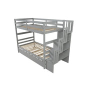 Literas gemelas sobre gemelas con cama nido individual y función de almacenamiento en escalera, color gris