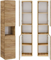 Conjunto de muebles de baño Lomadox con lavabo de 81 cm y armario con espejo LED, decoración imitación roble Wotan, an./al./pr. aprox. 180/200/46 cm