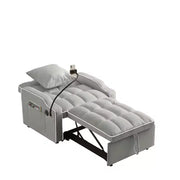 Sillón sofá convertible 3 en 1, sofá cama individual con respaldo ajustable, soporte para teléfono, USB y tipo C - ModernLuxe