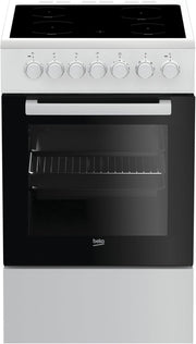 Cocina eléctrica Beko FSM57100GW b100 con placa vitrocerámica, independiente, cocina de libre instalación de 50 cm, 55 litros de volumen, temporizador, esmalte de fácil limpieza, puerta del horno extraíble, negro