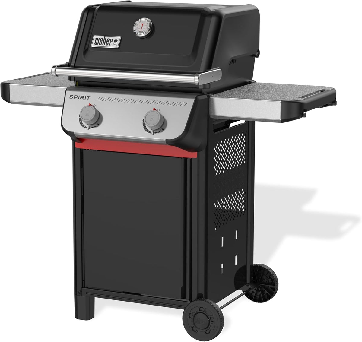 Barbacoa de gas Weber Spirit E-210, 2 quemadores, superficie de cocción de 51 x 46 cm, rejilla de calentamiento, termómetro en la tapa, 2 ruedas - Negro/Plata (1500833)