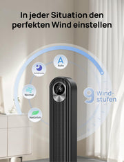 Ventilador de torre Dreo Smart con motor CC de 20 dB, silencioso, alcance de 11 m, mando a distancia, 9 velocidades, 4 modos, oscilación de 90°, control por voz para dormitorio, temporizador de 12 h