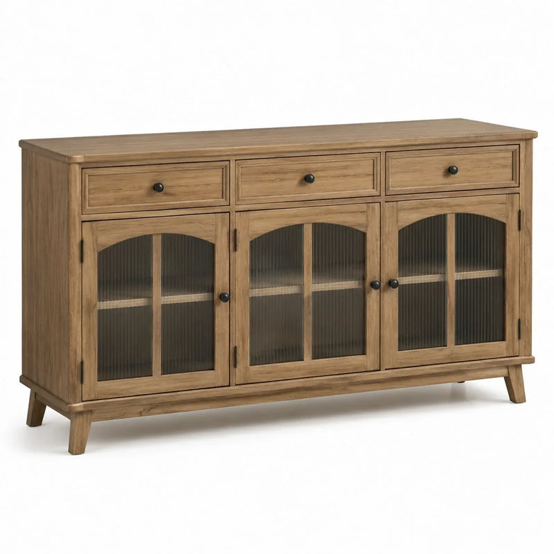 Aparador de madera maciza de roble con cristal estriado