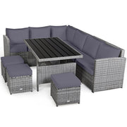 Conjunto de comedor de ratán para patio de 7 piezas Costway, sofá seccional y otomana - Ver detalles
