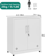 Armario de almacenamiento de 2 puertas YITAHOME, archivadores de metal con llave, armario de almacenamiento con 2 estantes ajustables, armario organizador de baño, archivadores para oficina en casa, blanco