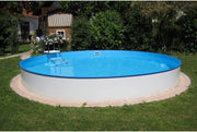 Set de piscina de pared de acero redonda Planet Pool Bologna 200x120 cm, acero blanco 0,6 mm, revestimiento azul 0,6 mm, cenefa colgante