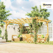 Pérgola de jardín exterior Outsunny 3 x 4 m, pérgola corredera retráctil, pérgola de madera, cenador para plantas trepadoras, flores, rosas, pérgola para terraza, patio, madera natural