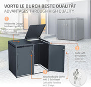 Casetas para cubos de basura ML-Design para 4 cubos de 240 L, 264x80x116,3 cm, antracita, acero, resistente a la intemperie, cobertizo para cubos de basura con cerradura, con tapa abatible/4 puertas, contenedor para cubos de basura, cubretambores
