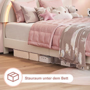 Cama tapizada infantil 90x200 con iluminación LED, estructura de cama individual con somier, cama de princesa para niña con cabecero en forma de conejo para dormitorio, tela de terciopelo, blanco (Blanco-C, 90x200 cm)